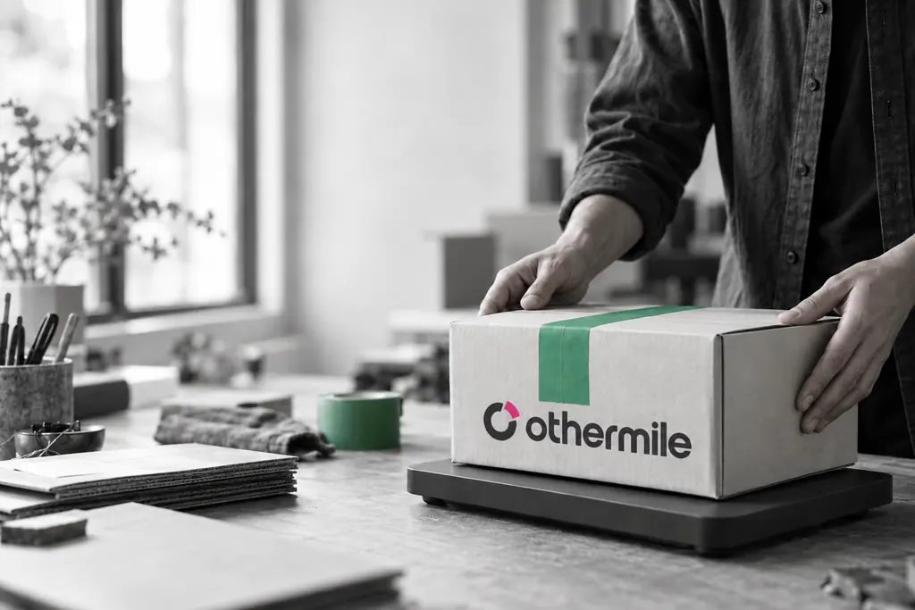 Hands placing an Othermile box on a shipping scale